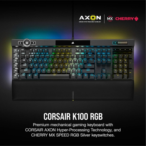 Clavier de jeu mécanique K100 RGB de Corsair - touches CHERRY MX SPEED RVB Silver - technologie AXON Hyper-Processing pour un débit 4x fois plus