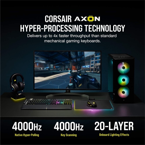 Clavier de jeu mécanique K100 RGB de Corsair - touches CHERRY MX SPEED RVB Silver - technologie AXON Hyper-Processing pour un débit 4x fois plus