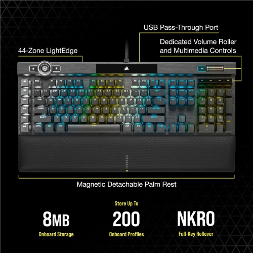Clavier de jeu mécanique K100 RGB de Corsair - touches CHERRY MX SPEED RVB Silver - technologie AXON Hyper-Processing pour un débit 4x fois plus
