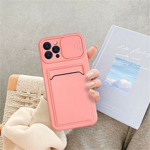 SUPERSHIELD  for Apple Iphone 12 Pro Smart Shockproof Slide Camera Protector Card Slots Wallet Cover Case In Pink