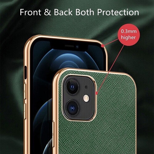 For Apple iPhone 12 Green Leather Soft Luxury Stream Plating Elegant Cover Case