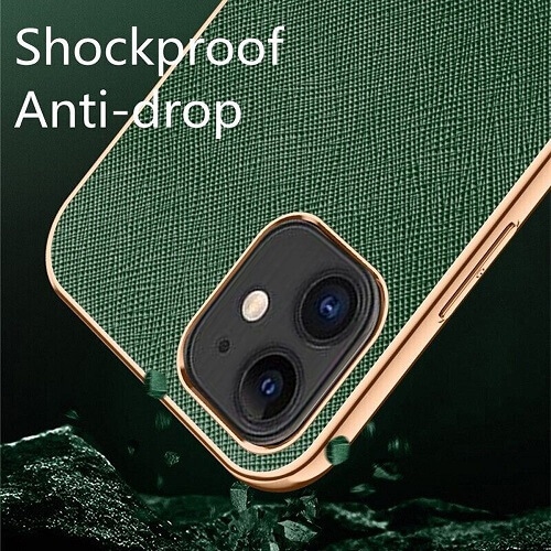 For Apple iPhone 12 Green Leather Soft Luxury Stream Plating Elegant Cover Case
