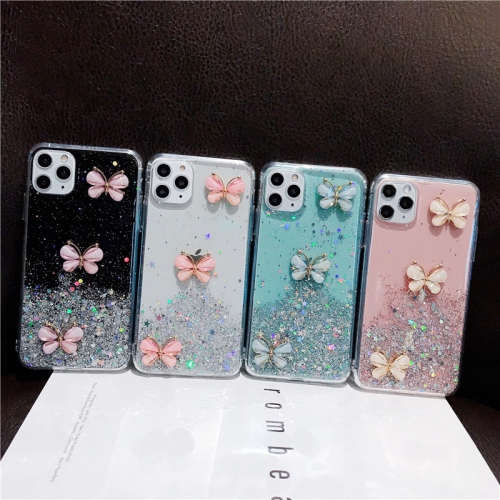 For Apple iPhone XR Green Smart Shockproof Glitter Crystal butterfly Wrist Strap Cover Case