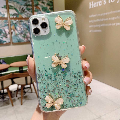 For Apple iPhone XR Green Smart Shockproof Glitter Crystal butterfly Wrist Strap Cover Case