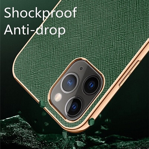 Leather Case For Apple iPhone 12/12 Pro Soft Luxury Stream Plating Elegant Black Sulada Cover