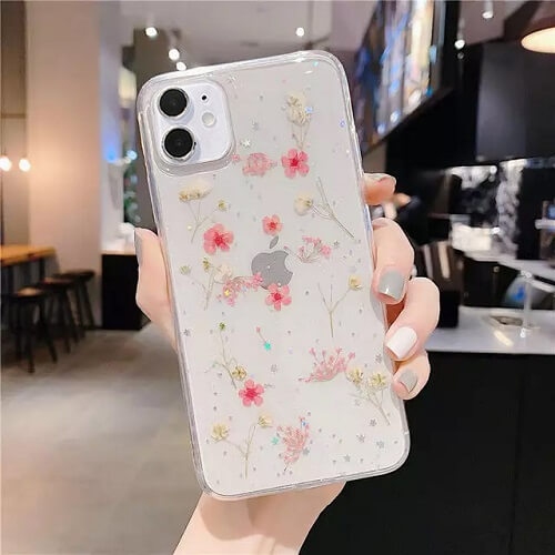 Apple iPhone 11 Pink Smart Shockproof Dry Flower Glitter Case TPU Back Cover