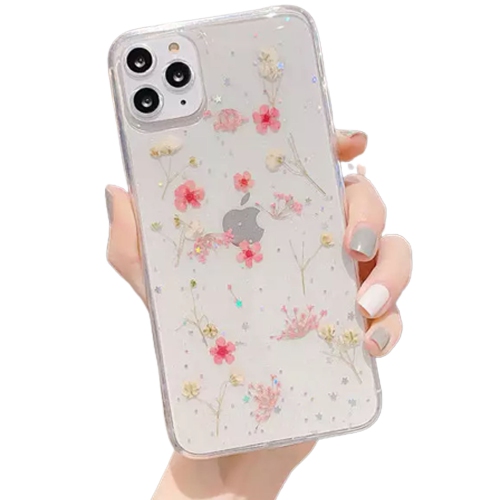 For Apple iPhone 11 Pro Pink Smart Shockproof Dry Flower Glitter Case TPU  Back Cover