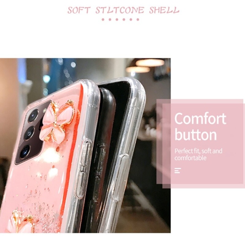 Étui pour Galaxy S21 5G de Samsung, fleur papillon pour femmes, étui protecteur ultra-mince en silicone souple transparent scintillant, compatible