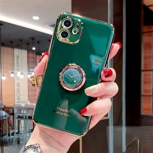 SUPERSHIELD  for Apple Iphone 12 Case Dark Shockproof Ring Case Luxury Stream Plating Elegant Cover Case In Green