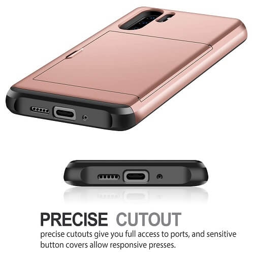 For Huawei P30 Pro Rose Gold Shockproof Card Slot Wallet Heavy Duty Case Tough 360 Cover Case
