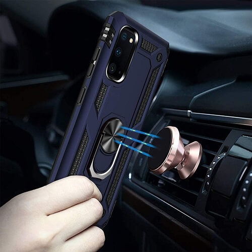Pour Samsung Galaxy Note 20 Bleu qualité militaire 360 degrés avec support magnétique rotatif et béquille pour support de voiture antichoc robuste
