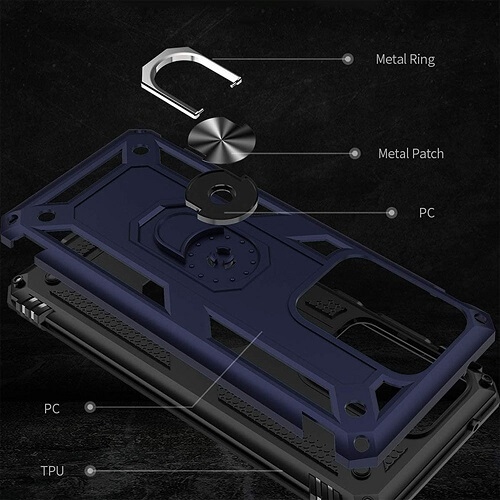 Pour Samsung Galaxy Note 20 Bleu qualité militaire 360 degrés avec support magnétique rotatif et béquille pour support de voiture antichoc robuste