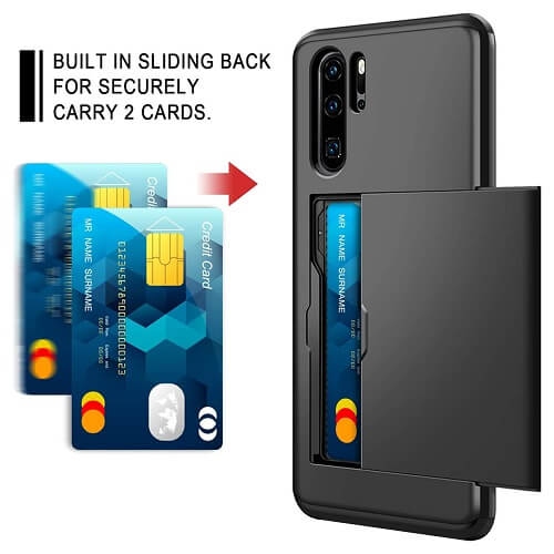 For Huawei P30 Pro Black Shockproof Card Slot Wallet Heavy Duty Case Tough 360 Cover Case