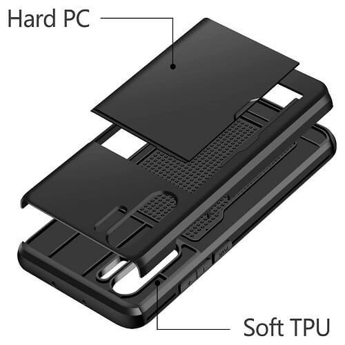 For Huawei P30 Pro Black Shockproof Card Slot Wallet Heavy Duty Case Tough 360 Cover Case