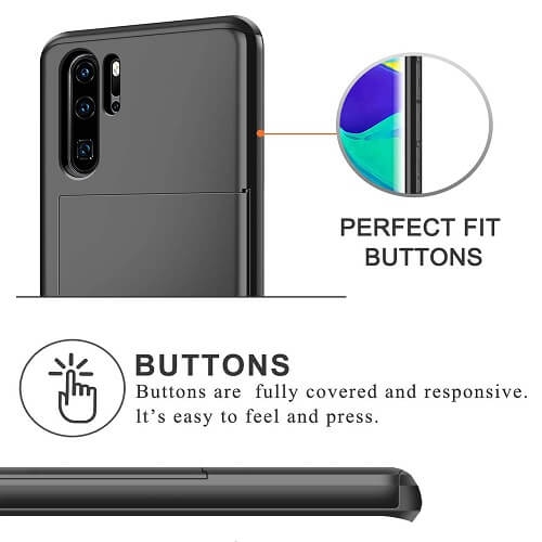 For Huawei P30 Pro Black Shockproof Card Slot Wallet Heavy Duty Case Tough 360 Cover Case