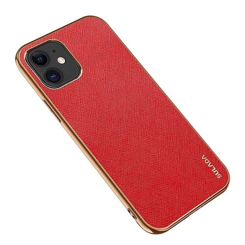 For Apple iPhone 12 Red Leather Soft Luxury Stream Plating Elegant Cover Case