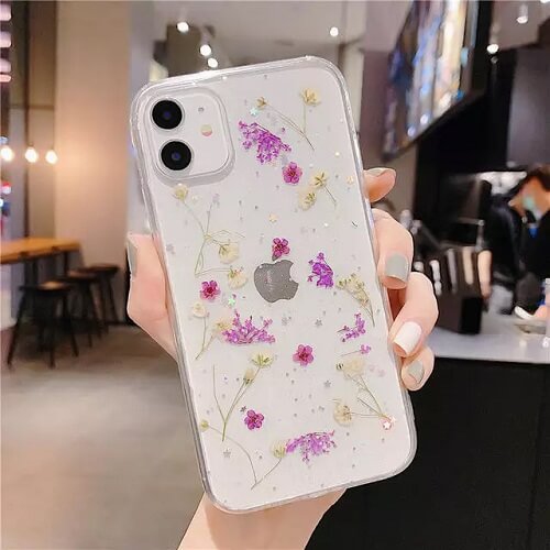 Apple iPhone 11 Purple Dry Flower Smart Shockproof Glitter Case TPU Back Cover