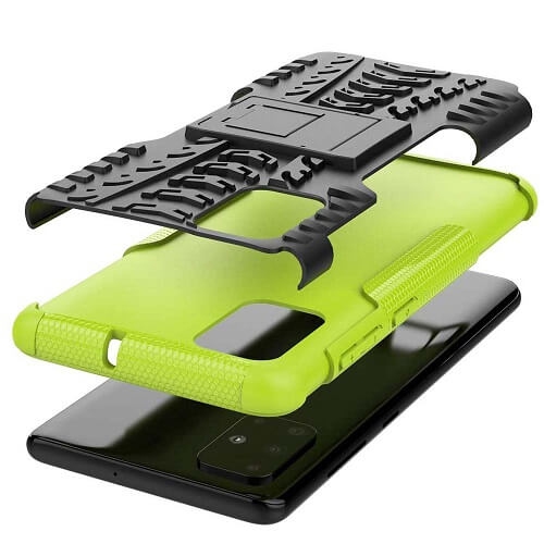 Samsung Galaxy A71 Green Case Shockproof Heavy Duty Tough Kickstand Protective Rugged Case Cover