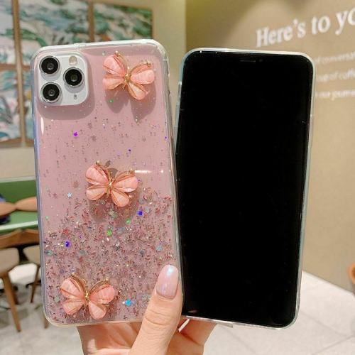 For Apple iPhone XS Pink Smart Shockproof Glitter Crystal butterfly Wrist Strap Cover Case