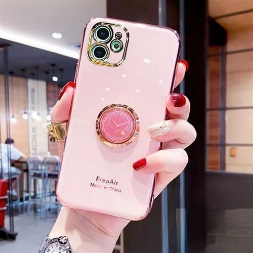 SUPERSHIELD  for Apple Iphone 12 Case Ring Shockproof Case Luxury Stream Plating Elegant Cover Case In Pink