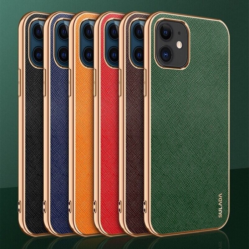 Leather Case For Apple iPhone 12/12 Pro Soft Luxury Stream Plating Elegant Blue Sulada Cover
