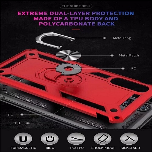 Samsung Galaxy A50 Case Rose Gold Military Grade 360 Degree Rotating Metal Magnetic Ring Car Mount Holder Kickstand Shockproof Heavy Duty Cover