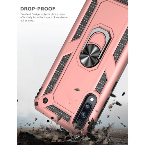 Étui pour Galaxy A70 de Samsung avec support magnétique rotatif à 360 degrés en métal rose doré de qualité militaire et béquille pour support de