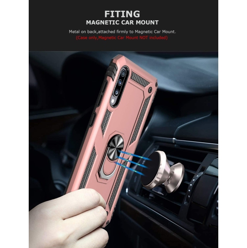 Étui pour Galaxy A70 de Samsung avec support magnétique rotatif à 360 degrés en métal rose doré de qualité militaire et béquille pour support de