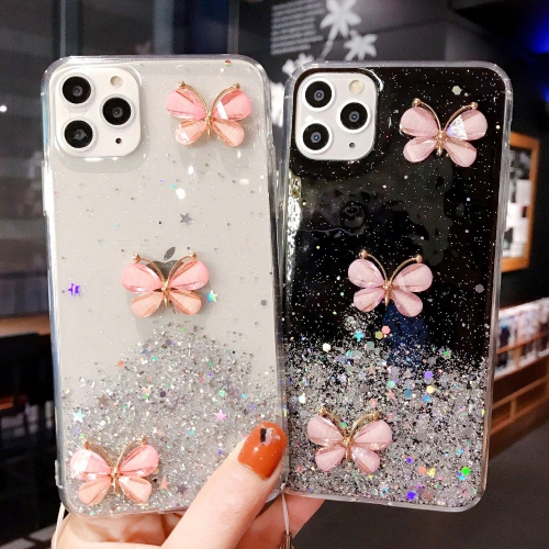 For Apple iPhone XR Black Smart Shockproof Glitter Crystal butterfly Wrist Strap Cover Case