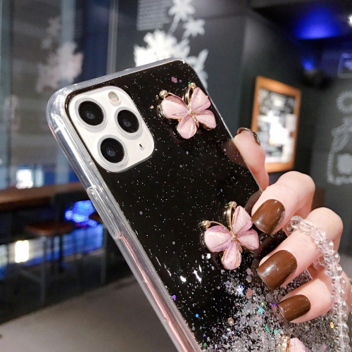 For Apple iPhone XR Black Smart Shockproof Glitter Crystal butterfly Wrist Strap Cover Case