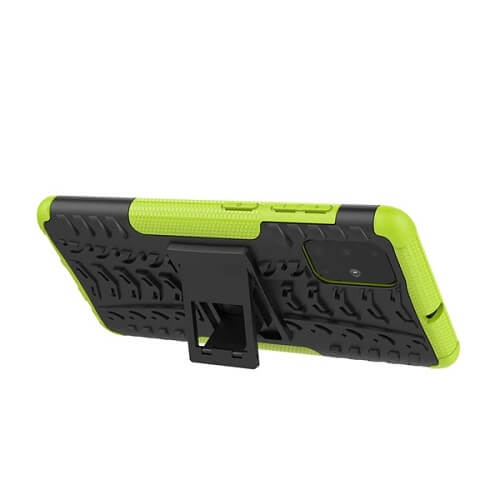 Étui robuste, antichoc, robuste et robuste avec béquille verte pour Galaxy A51 de Samsung