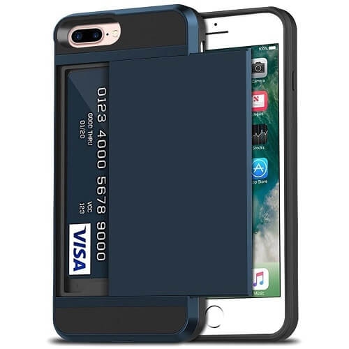 Suprshield For Apple Iphone 8 Plus Blue Shockproof Card Slot Wallet Heavy Duty Case Tough 360 Cover Case Blue