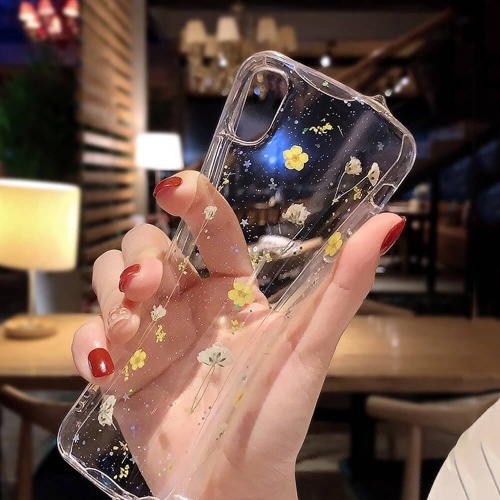 For Apple iPhone 11 Pro Purple Smart Shockproof Dry Flower Glitter Case TPU Back Cover