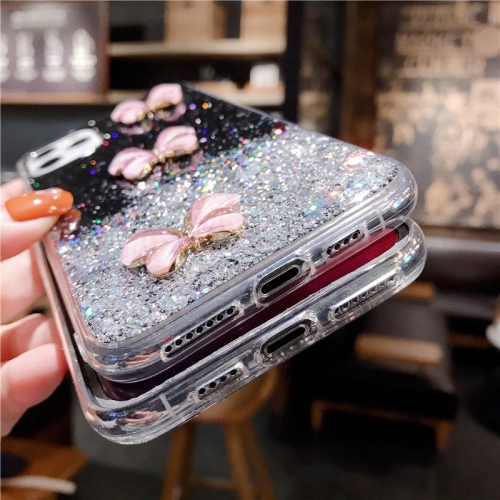 For Apple iPhone 11 Black Smart Shockproof Glitter Crystal butterfly Wrist Strap Cover Case
