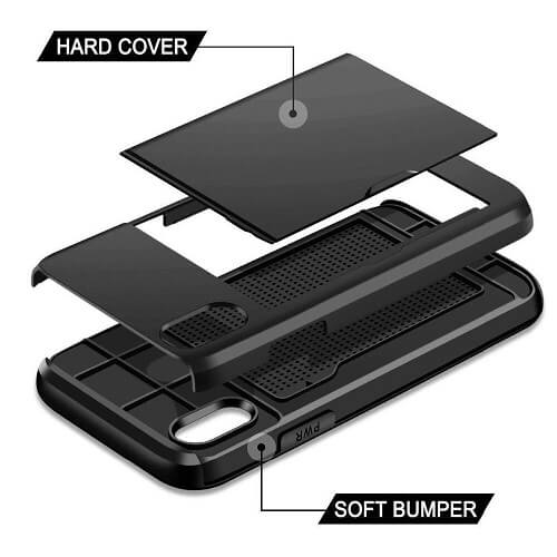 For Apple iPhone XS Max Black Shockproof Card Slot Wallet Heavy Duty Case Tough 360 Cover Case