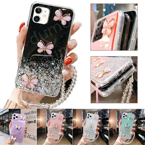 For Samsung Galaxy S20 Plus Case White Smart Shockproof Glitter Crystal butterfly Wrist Strap Cover Case