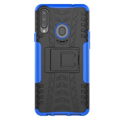 Étui robuste, antichoc, robuste et robuste avec béquille bleue pour Galaxy A20s de Samsung