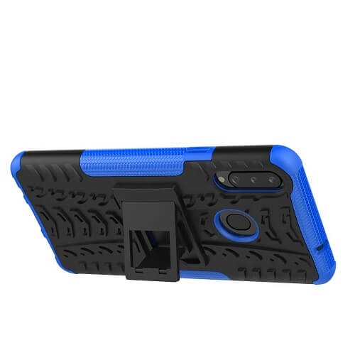 Étui robuste, antichoc, robuste et robuste avec béquille bleue pour Galaxy A20s de Samsung