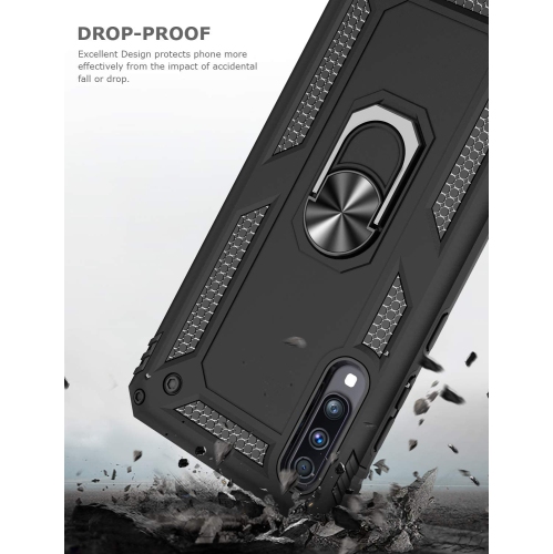 For Samsung Galaxy A70 Blue Military Grade 360 Degree Rotating Metal Magnetic Ring Car Mount Holder Kickstand Shockproof Heavy Duty Cover