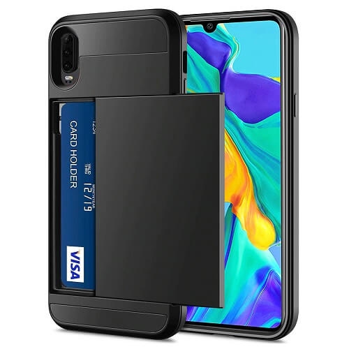 For Huawei P30 Black Shockproof Card Slot Wallet Heavy Duty Case Tough 360 Cover Case