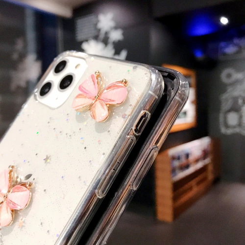 For Apple iPhone 11 Pink Smart Shockproof Glitter Crystal butterfly Wrist Strap Cover Case