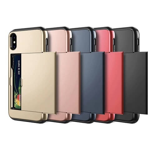 For Apple iPhone XS Black Shockproof Card Slot Wallet Heavy Duty Case Tough 360 Cover Case