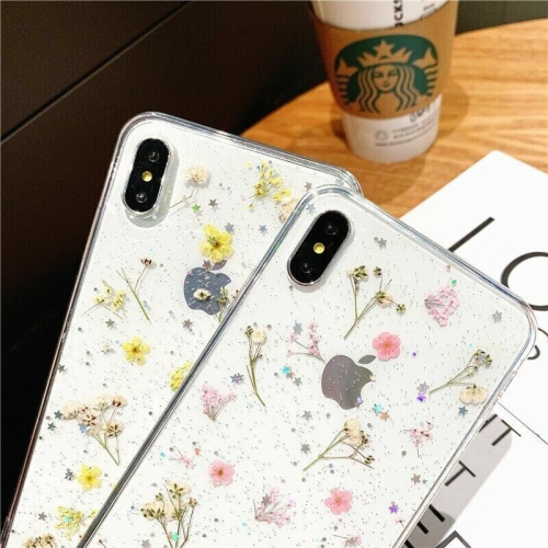 For Apple iPhone XS Max Blue Smart Shockproof Dry Flower Glitter Case TPU Back Cover