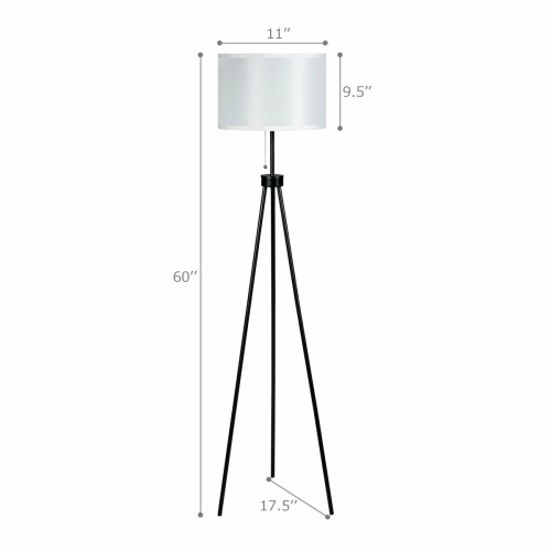 Gymax Modern Metal Tripod Floor Lamp White Fabric Shade w/ Chain Switch Home & Office