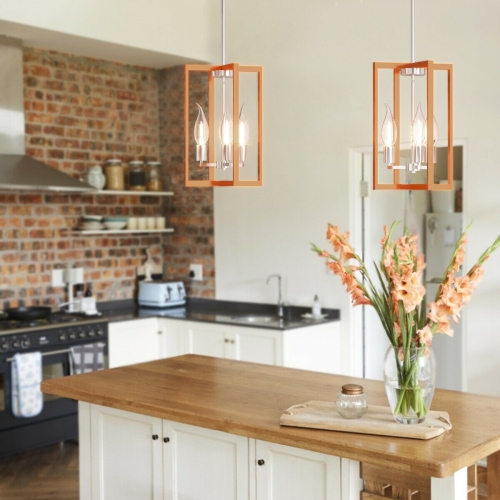 Gymax 3-Lights Pendant Lamp Flush Mount Geometric Metal Chandelier w/ Iron Lamp Shade