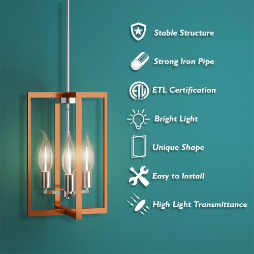 Gymax 3-Lights Pendant Lamp Flush Mount Geometric Metal Chandelier w/ Iron Lamp Shade