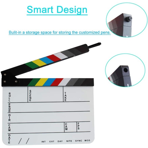 Acrylic Film Directors Clapboard, Hollywood Filming Slate Movie Clapboard Decoration Larger Scene Clapper Board with a Magnetic Blackboard Eraser and