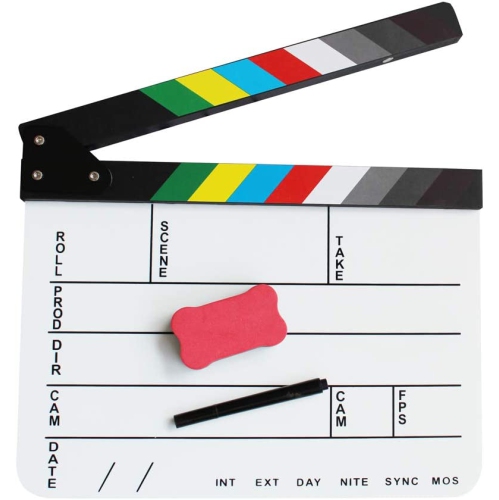 Acrylic Film Directors Clapboard, Hollywood Filming Slate Movie Clapboard Decoration Larger Scene Clapper Board with a Magnetic Blackboard Eraser and
