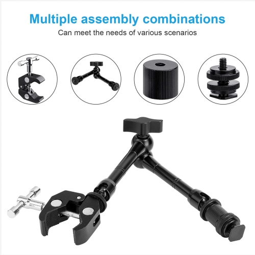 Bras articulé Magic Arm + Super Clamp pour caméra, moniteur ACL, lampe vidéo DEL de 11 po de Fomito