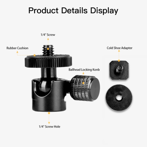 Mini BallHead with 1/4' Hot Shoe Mount Adapter for Cameras Camcorders Smartphone Microphone Monitor Tripods Monopods